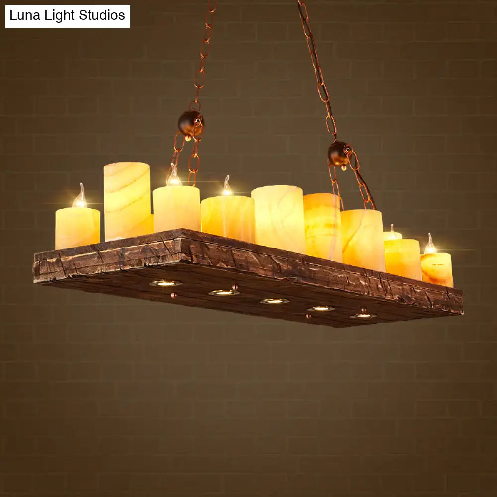 16-Light Yellow Restaurant Pendant Lighting With Wood Candlestick Island Light Fixture