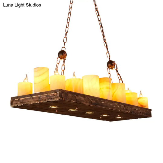 16-Light Yellow Restaurant Pendant Lighting With Wood Candlestick Island Light Fixture