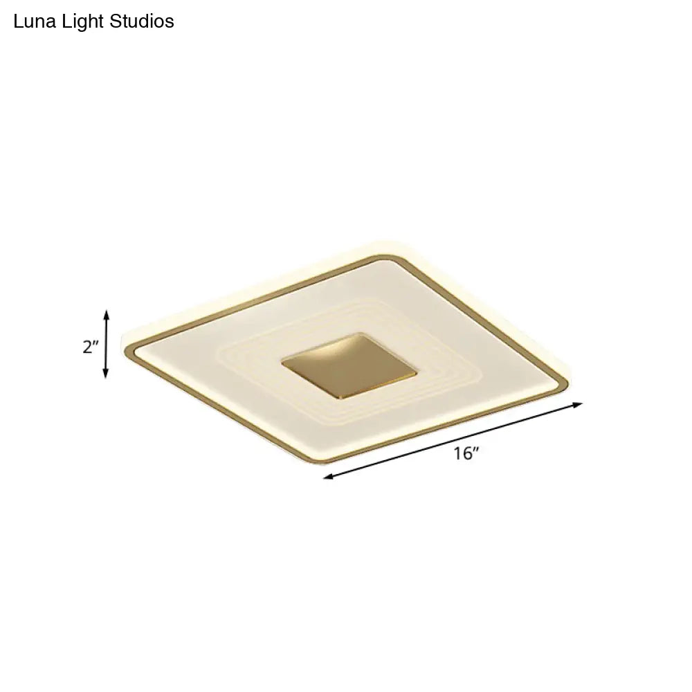 16 Modern Acrylic Led Flush Light Square/Rectangle Gold Finish White/Warm For Living Room