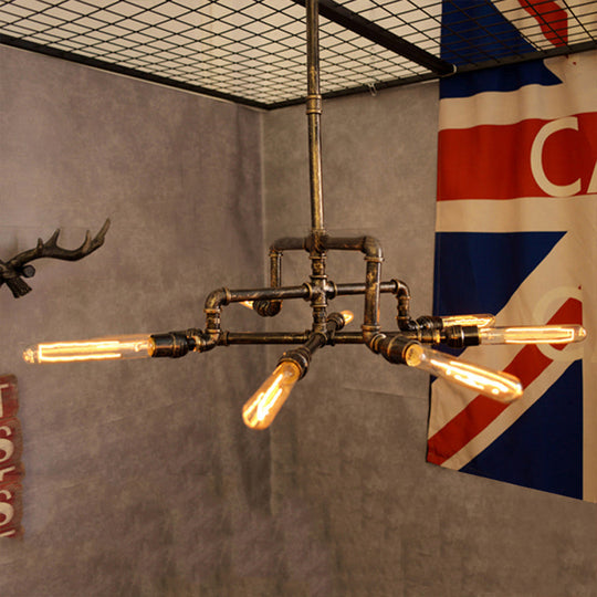 Farmhouse Style Bronze Chandelier - 8 Lights, Wrought Iron Pipe Design - Indoor Ceiling Fixture
