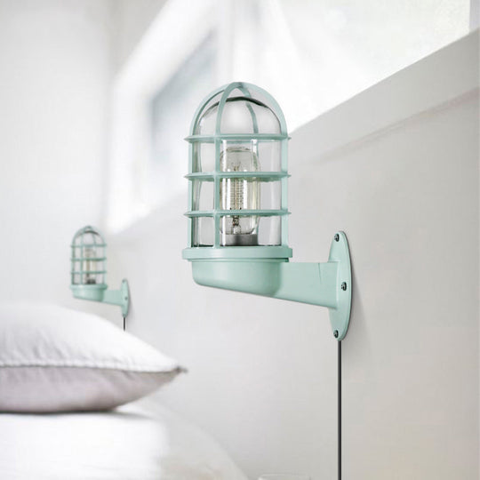 Green Clear Glass Industrial Bathroom Sconce Lighting: Wall-Mounted Plug-In Corded Fixture With