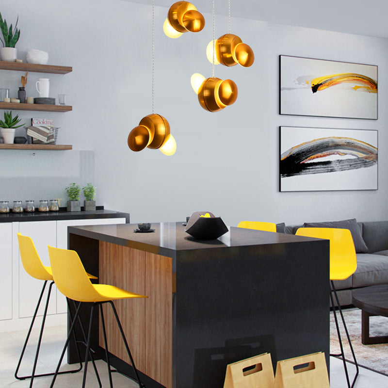 Contemporary Gold Led Pendant Light Kit - Round Cluster Design With White/Warm