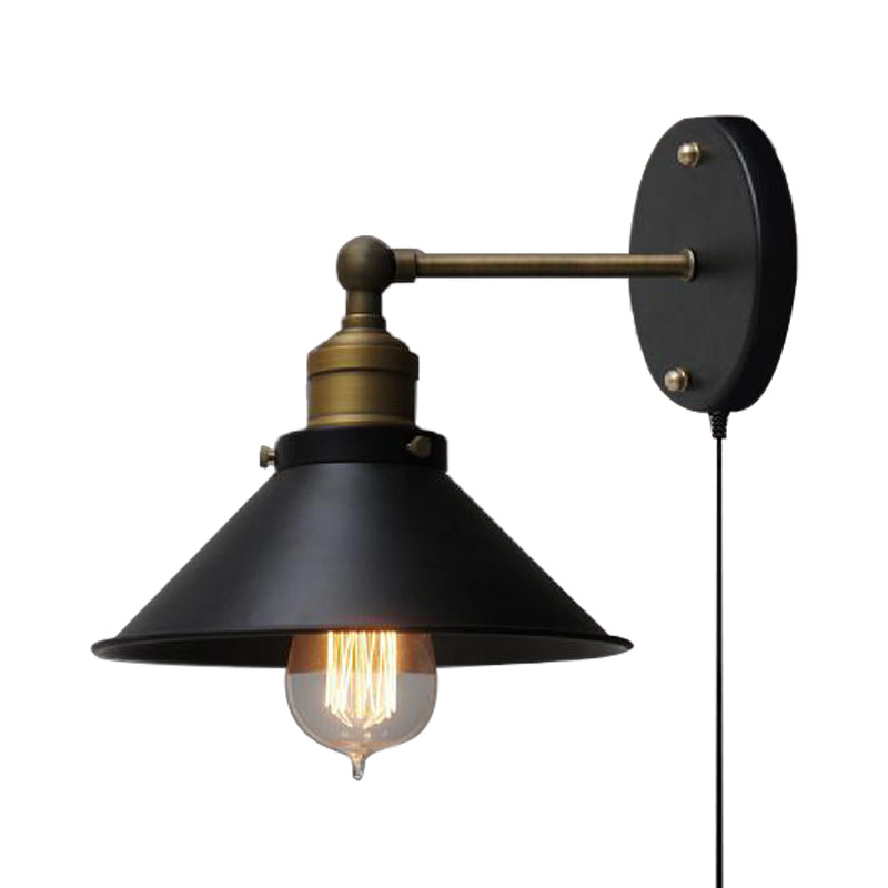 Metal Wall Mounted Vintage Style Black Finish Conical Sconce Lighting