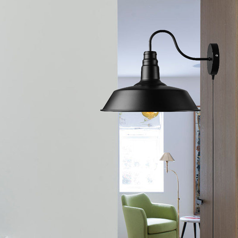 Retro Style Black Barn Sconce Light - Head Wall Lamp With Plug-In Cord For Dining Room