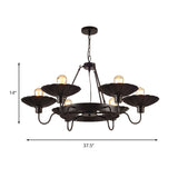 Vintage Style Black Chandelier With 6 Scalloped Shade Lights For Restaurants
