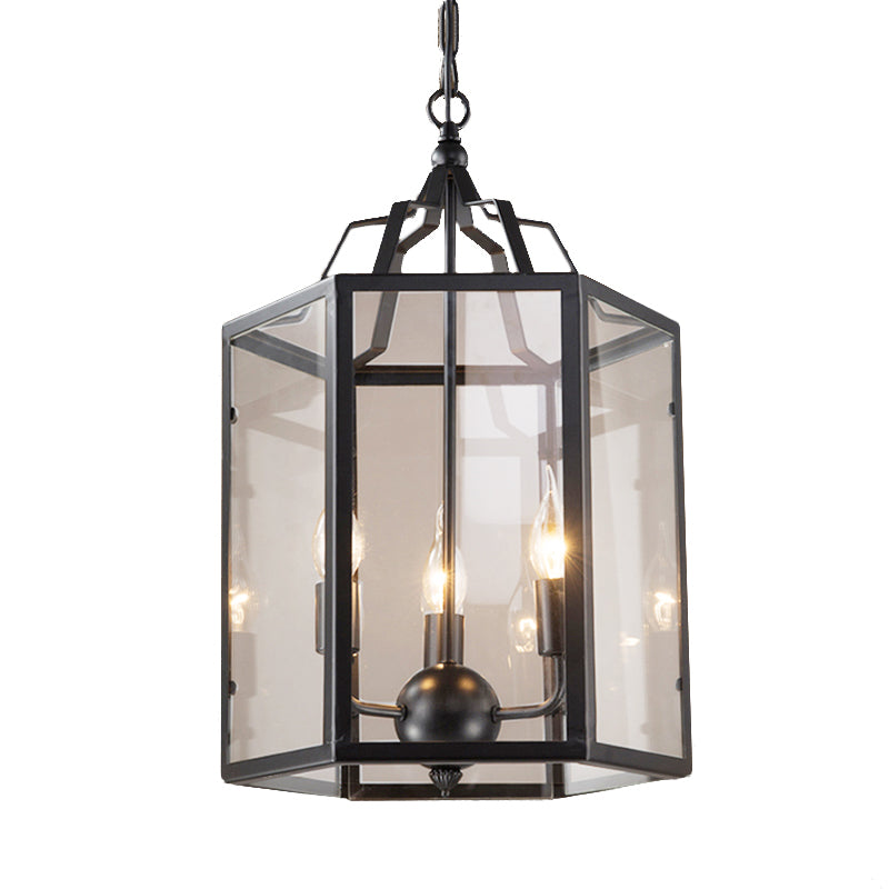 Vintage Black and White Hanging Chandelier - 3-Light Clear Glass Candle Pendant Fixture