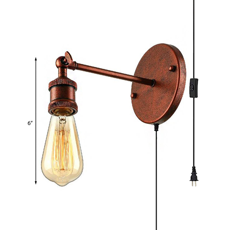 Copper Rustic Circular Backplate Wall Sconce With 1-Head Metal Light Fixture For Bathroom