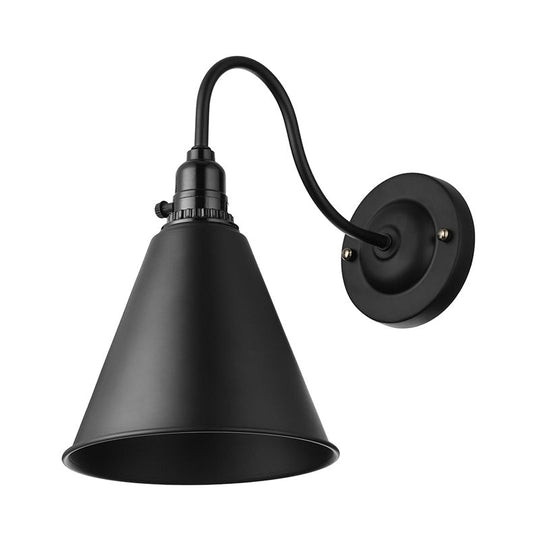 Industrial Black Metal Gooseneck Wall Sconce Light With Conical Shade - Perfect For Dining Room