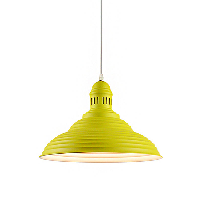 Modern Metal Ribbed Kitchen Pendant Light - Conical/Double Bubble, 1-Light, Red/Yellow/White