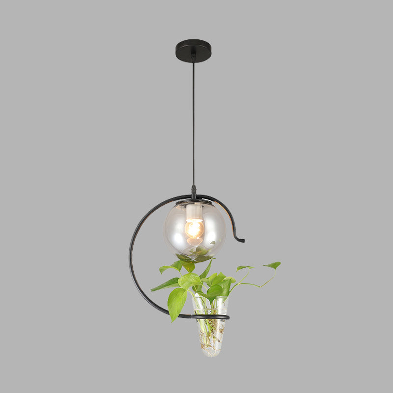 Industrial Globe Metal Pendant With Led Light In Milk White/Smoke Grey Glass - Black/Gold Suspended