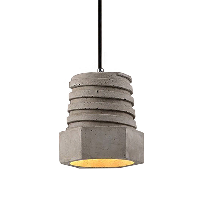 Screw Shape Pendant Light Fixture - Industrial Gray Cement Hanging Lamp for Restaurants - 1 Light