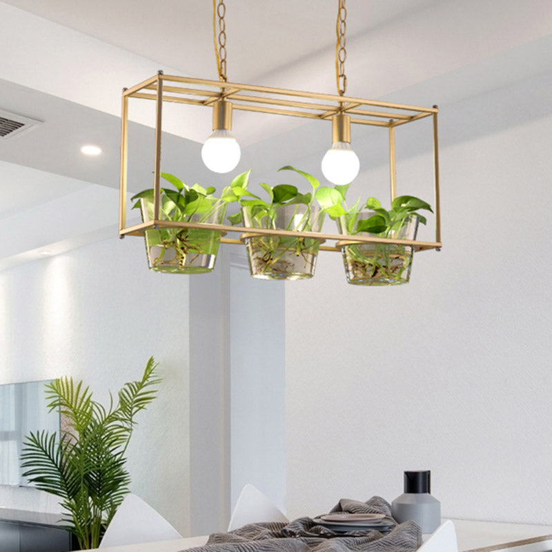 Retro Metal Rectangle Island Ceiling Light - Black/Gold Dining Room Led Suspension Lamp