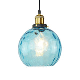 Industrial Blue Dimpled Glass Globe Pendant Light For Living Room Ceiling