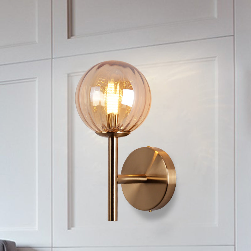 Sleek Round Wall Lighting: Simplicity Glass Bedside Sconce Light With Pencil Arm - Red/Green/Amber