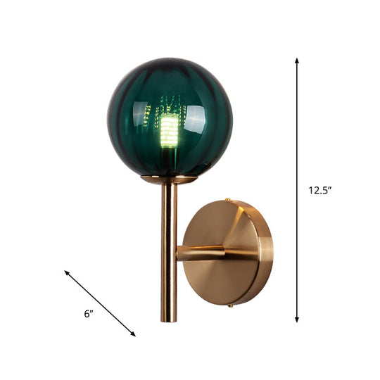 Sleek Round Wall Lighting: Simplicity Glass Bedside Sconce Light With Pencil Arm - Red/Green/Amber