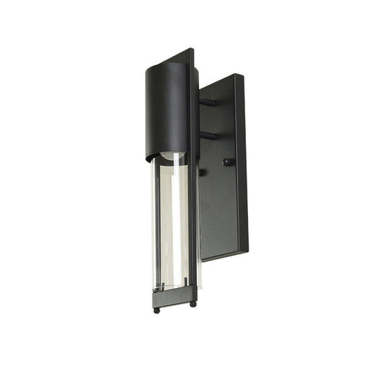 Modern Black/Rust Metal Wall Sconce With Clear Glass Shade - Outdoor Tube Light