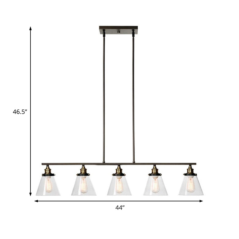 Industrial Black Cone Shade Clear Glass 5-Head Island Chandelier For Dining Room