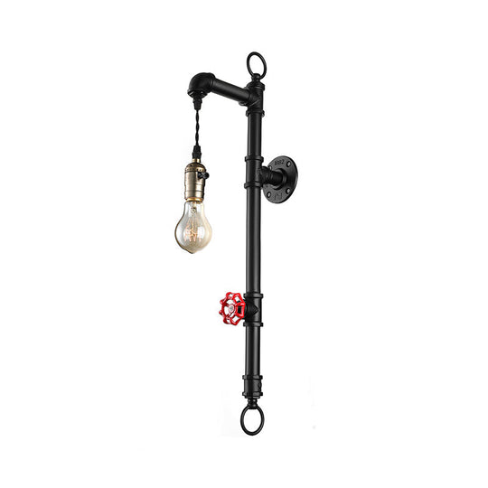 Antique Industrial Metal 1-Bulb Black Water Pipe Wall Mount Sconce Light For Dining Room With Valve