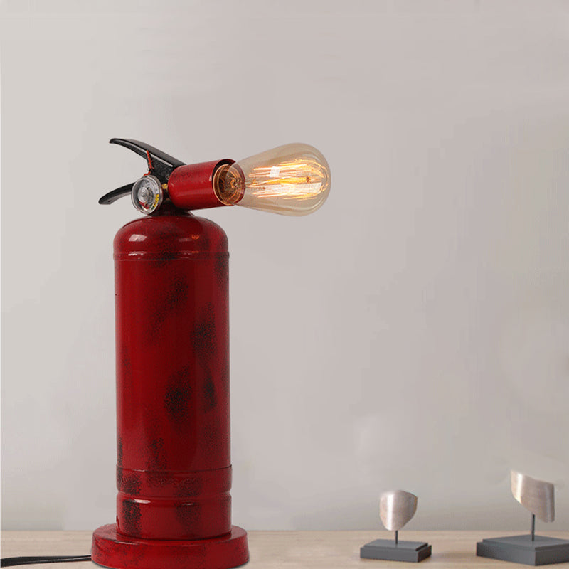 Bistro Fire Extinguisher Shaped Metal Table Lamp With Red Finish And Plug-In Cord
