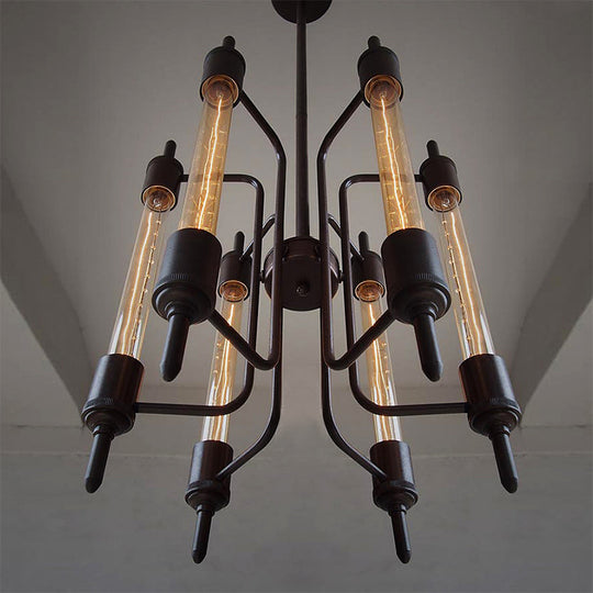 Farmhouse Black Metal Pendant Lamp: 6-Light Linear Hanging Light With Bare Bulb For Restaurants