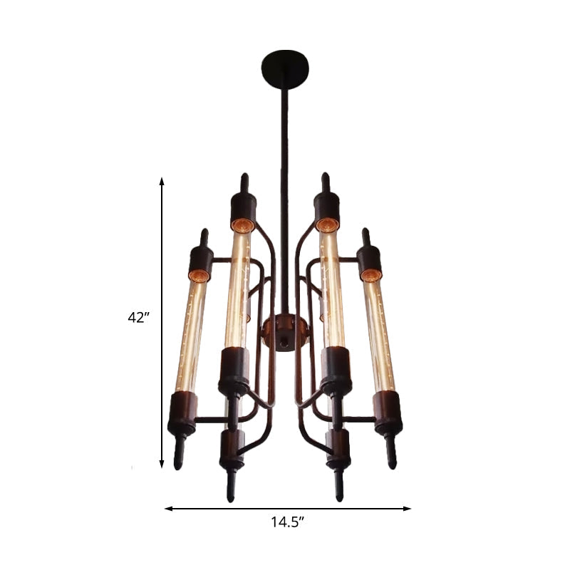 6-Light Linear Hanging Pendant Lamp in Farmhouse Black Metal for Restaurants