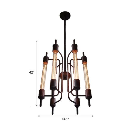 6-Light Linear Hanging Pendant Lamp in Farmhouse Black Metal for Restaurants