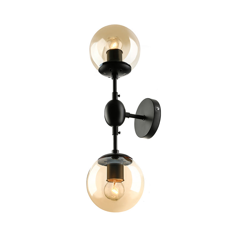 Industrial-Style Black 2-Light Sconce With Amber Glass Globes - Perfect For Living Room Lighting