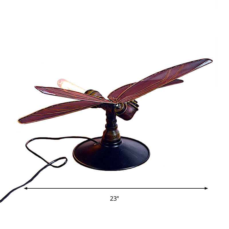 Dragonfly Metal Table Lamp In Weathered Copper - Industrial Style For Kids Bedroom Lighting