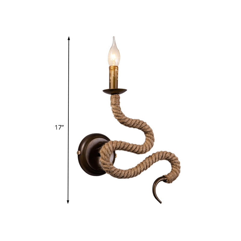 Vintage Bronze Roped Sconce Light Fixture: Bedroom Wall Mounted With Curved Design