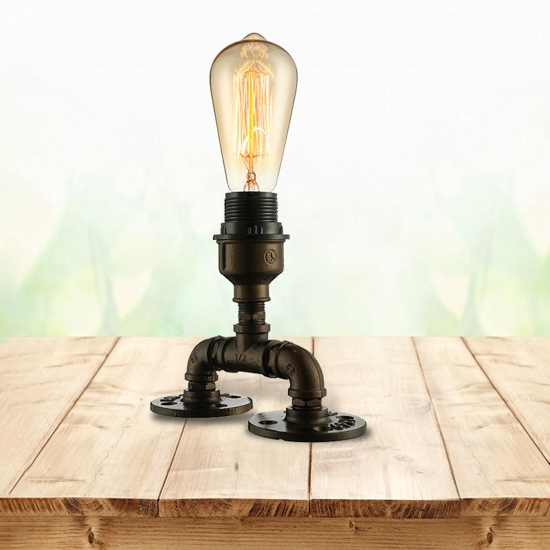 Modern Industrial 1-Head Black Standing Light With Pipe Design - Aesthetic Table Lighting For Coffee
