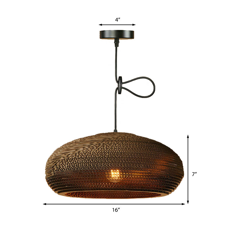 Dome/Bowl Brown Pendant Lamp with Contemporary Corrugated Design