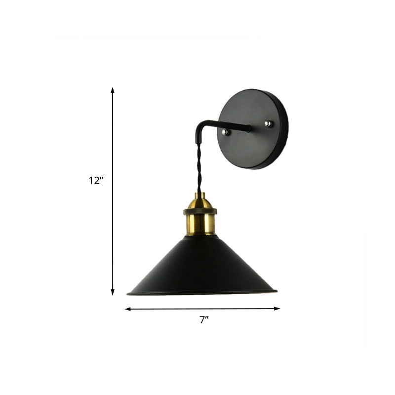 Industrial Style Black Wall Sconce Light For Dining Table - 1 Head Conical Shade