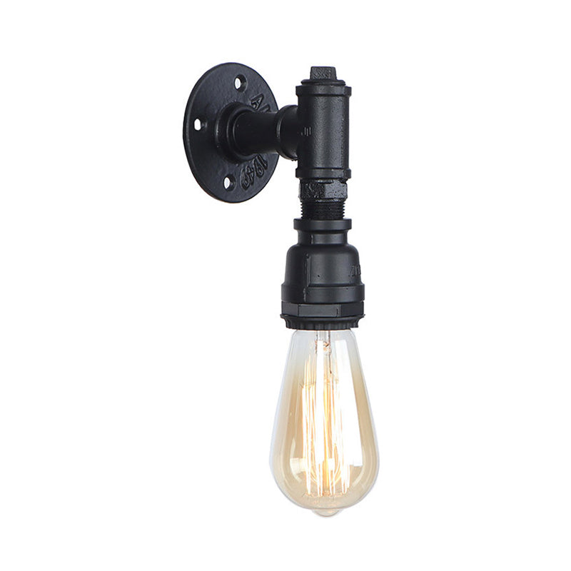 Industrial Exposed Bulb Wall Light With Pipe In Black For Corridors