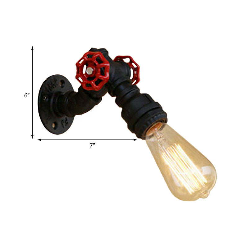 Rustic Wall Lamp With Valve: Stylish 1-Bulb Farmhouse Lighting In Black For Dining Room