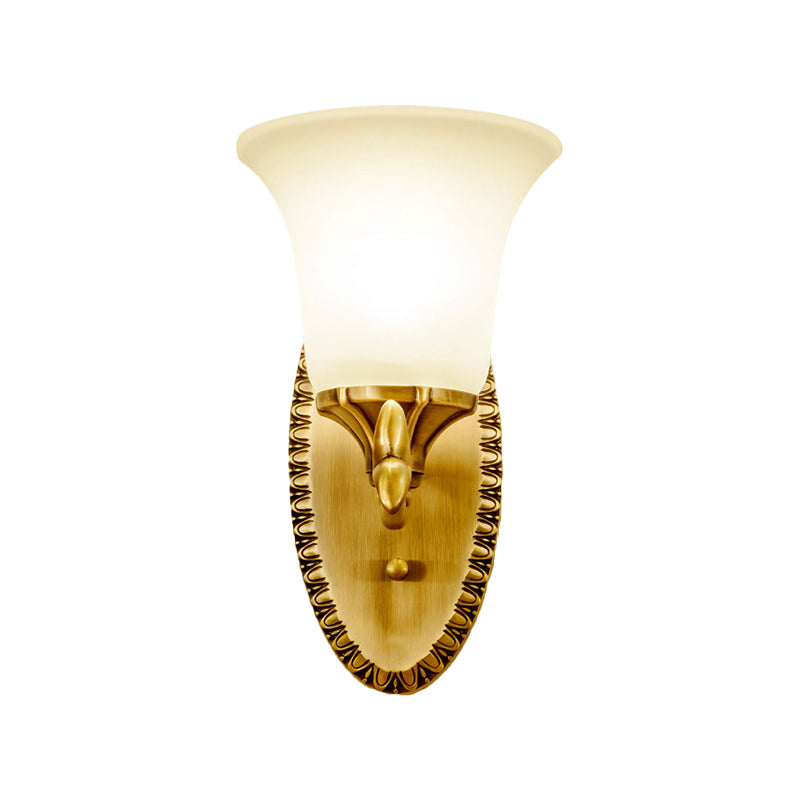 Traditional Brass Wall Sconce With Milky Glass Shade For Living Room