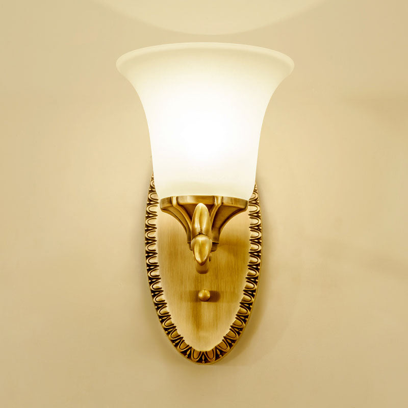 Traditional Brass Wall Sconce With Milky Glass Shade For Living Room