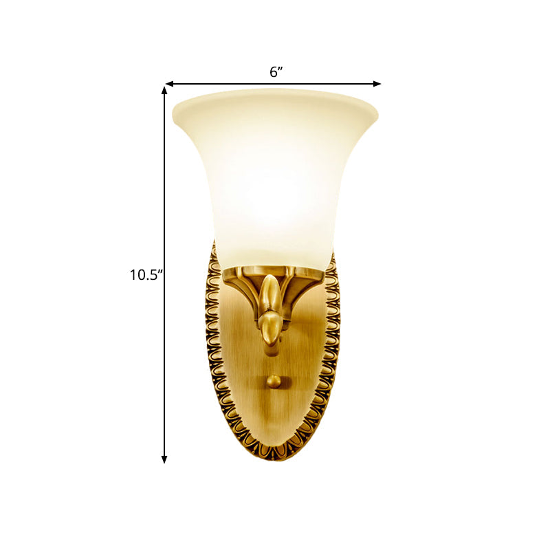 Traditional Brass Wall Sconce With Milky Glass Shade For Living Room