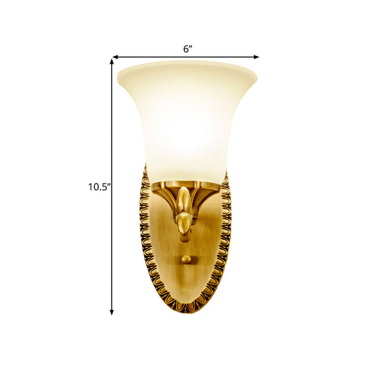 Traditional Brass Wall Sconce With Milky Glass Shade For Living Room