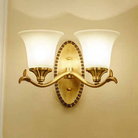 Traditional Brass Wall Sconce With Milky Glass Shade For Living Room