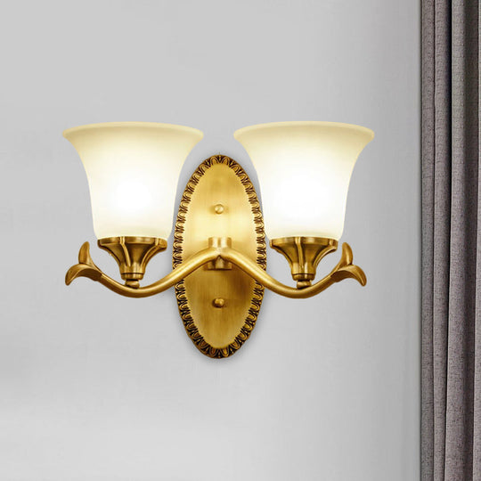 Traditional Brass Wall Sconce With Milky Glass Shade For Living Room