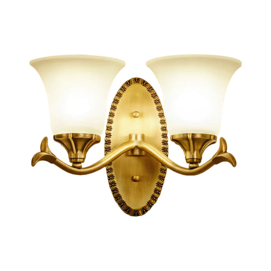 Traditional Brass Wall Sconce With Milky Glass Shade For Living Room