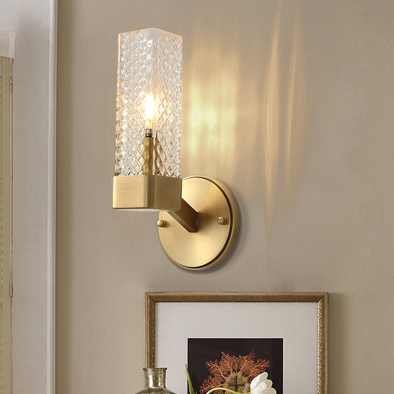 Modern Brass Glass Cubic Wall Lamp - Stylish 1-Light Fixture For Living Room