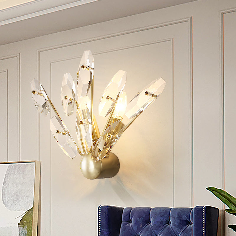 Contemporary Sputnik Wall Sconce With Clear Crystal Prism Bulbs In Brass Finish