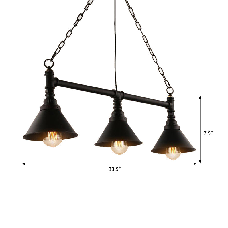Antique Style 3-Head Metallic Island Pendant Lamp With Cone Shade - Kitchen Light Fixture