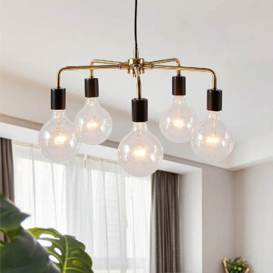 Gold Metallic Industrial Chandelier - Multi Light Living Room Hanging Fixture