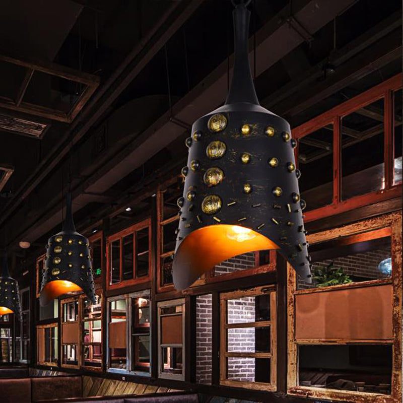 Antique Metal Hanging Lamp: One-Light Ceiling Light For Restaurants - Black Color