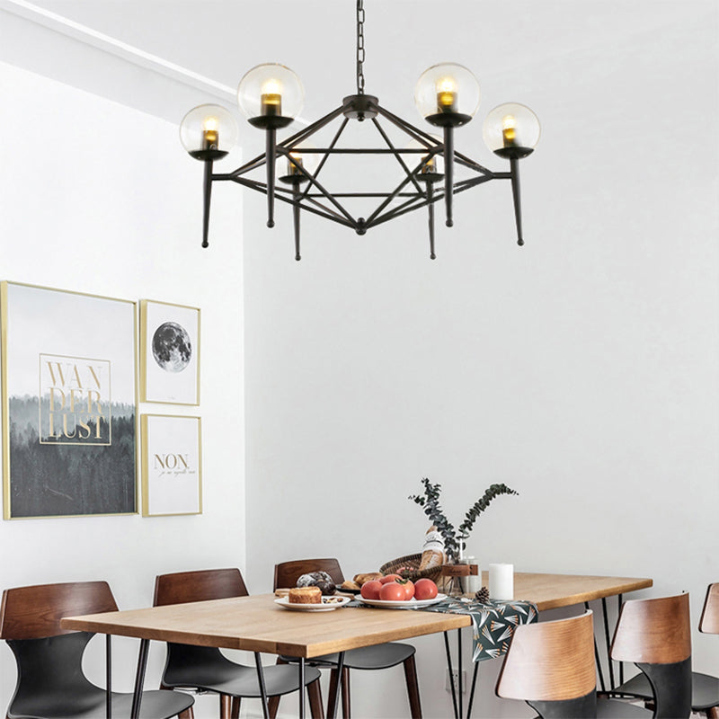 Industrial Pendant Light With Clear Glass Globe Shade - Dining Room Ceiling Lamp (6/8-Bulb) 6 /