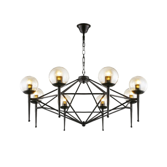 Industrial Pendant Light With Clear Glass Globe Shade - Dining Room Ceiling Lamp (6/8-Bulb)