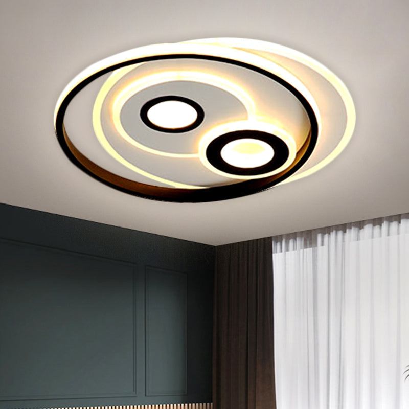 Modernist Led Flush Mount Ceiling Lamp Black Metal Shade Warm/White Light 16.5 Or 20.5 Diameter