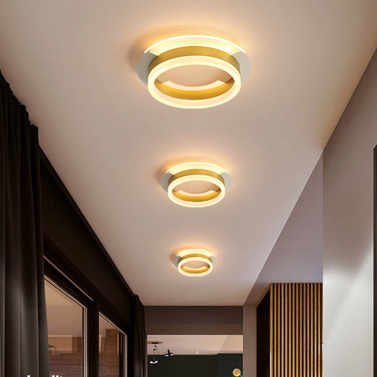 Gold Metallic Led Flushmount Ceiling Light With Warm/White Glow - Contemporary Circular Design /